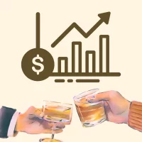 Rising financial chart with people toasting drinks