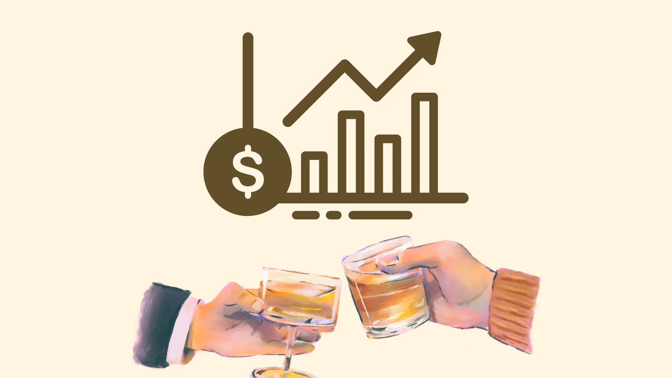 Rising financial chart with people toasting drinks