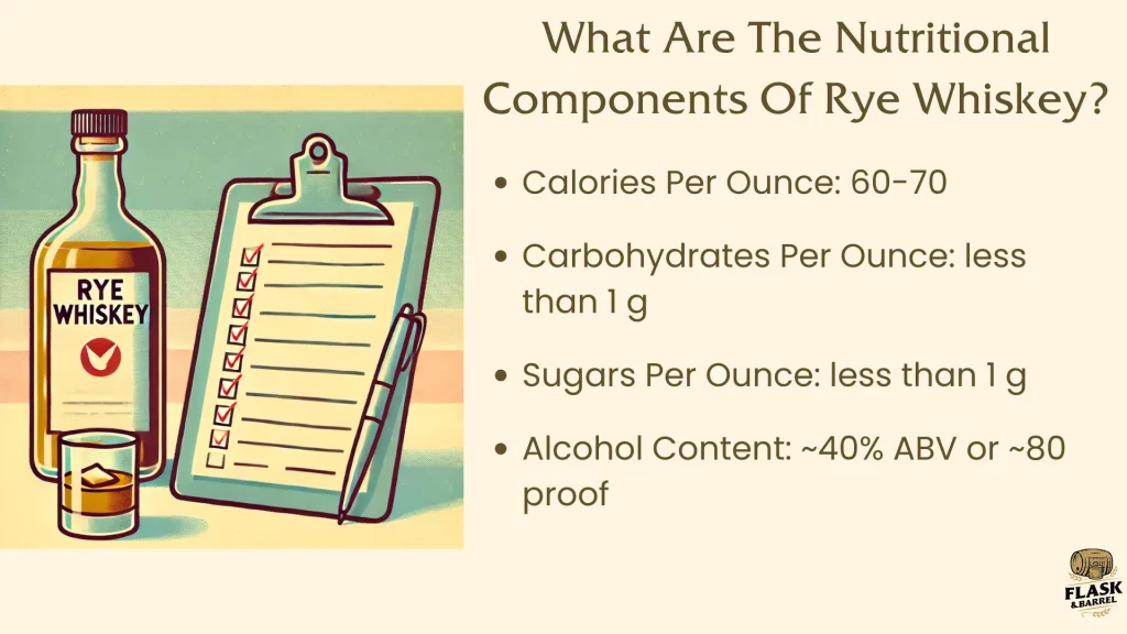 Nutritional information of rye whiskey displayed.