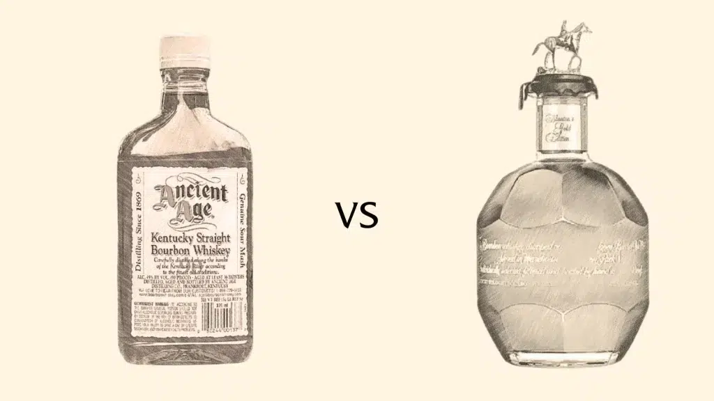 Two bourbon whiskey bottles compared side by side.