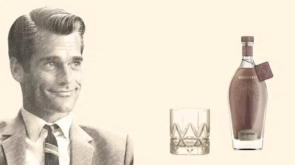 Vintage portrait with whiskey bottle and glass.