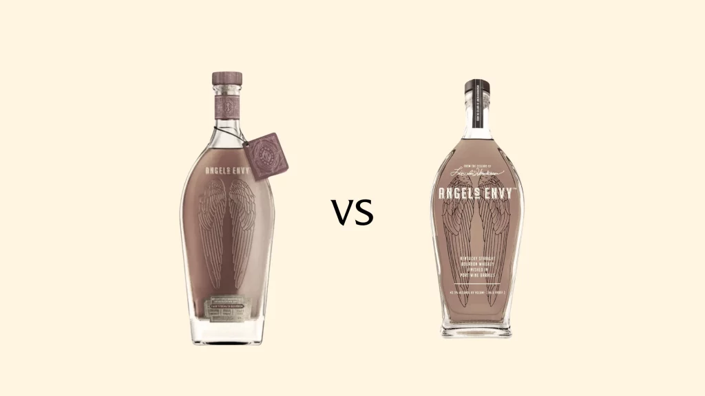 Comparison of two Angels Envy whiskey bottles.