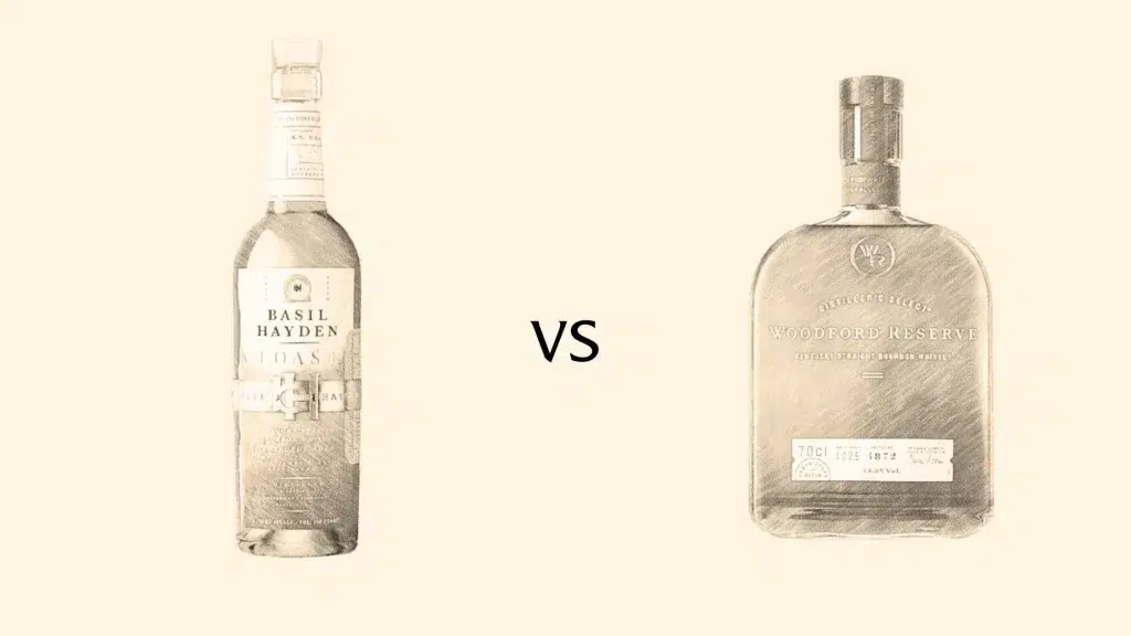 Basil Hayden vs. Woodford Reserve bourbon bottles