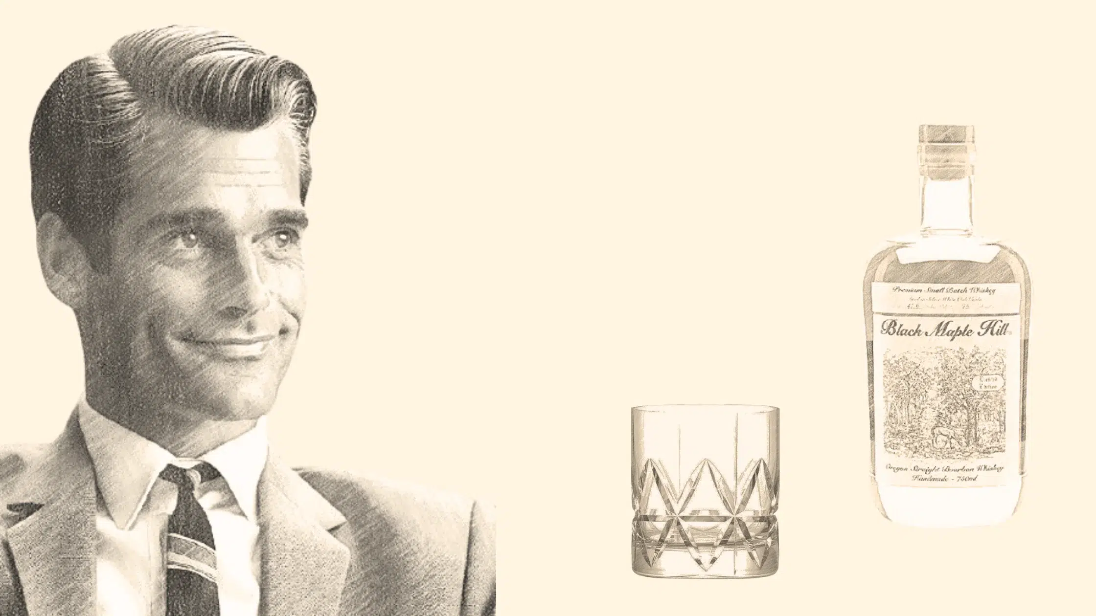 Man in suit with whiskey bottle and glass