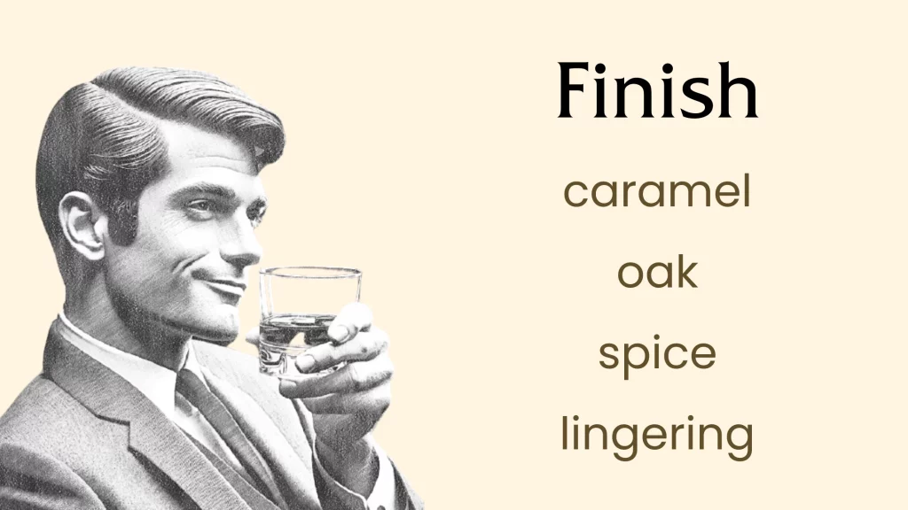 Man enjoying whiskey with flavor notes listed.