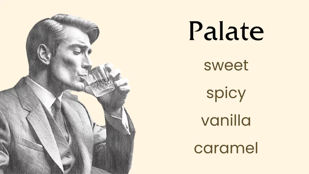 Man drinking whiskey, palate: sweet, spicy, vanilla, caramel