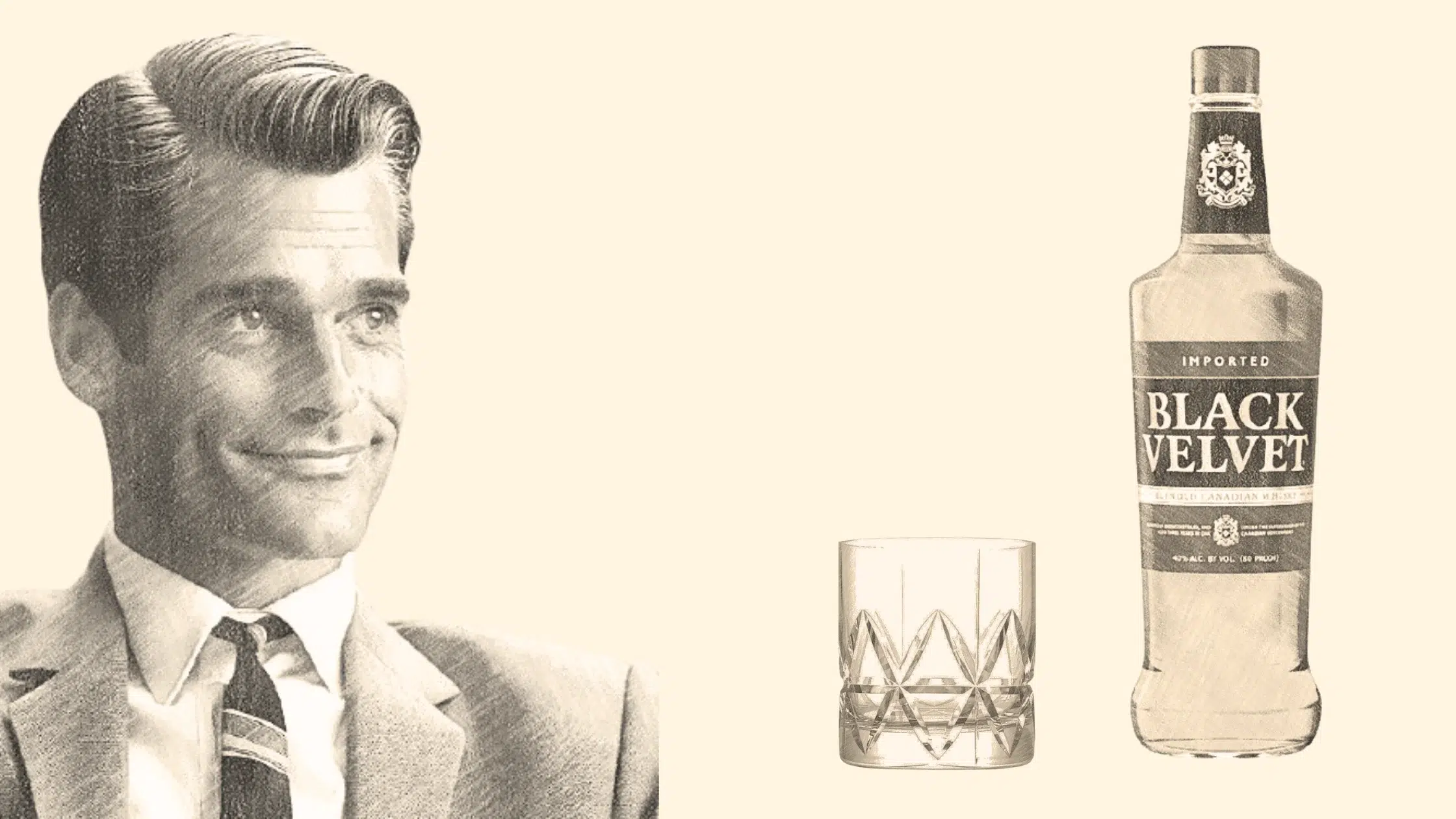 Man next to Black Velvet whiskey bottle and glass.