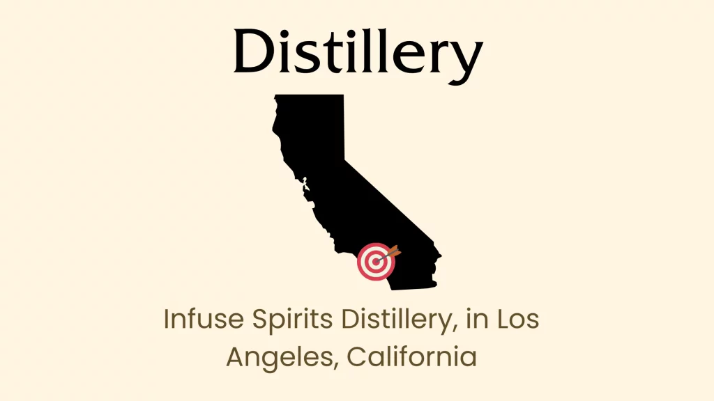 California distillery location marked on state silhouette.