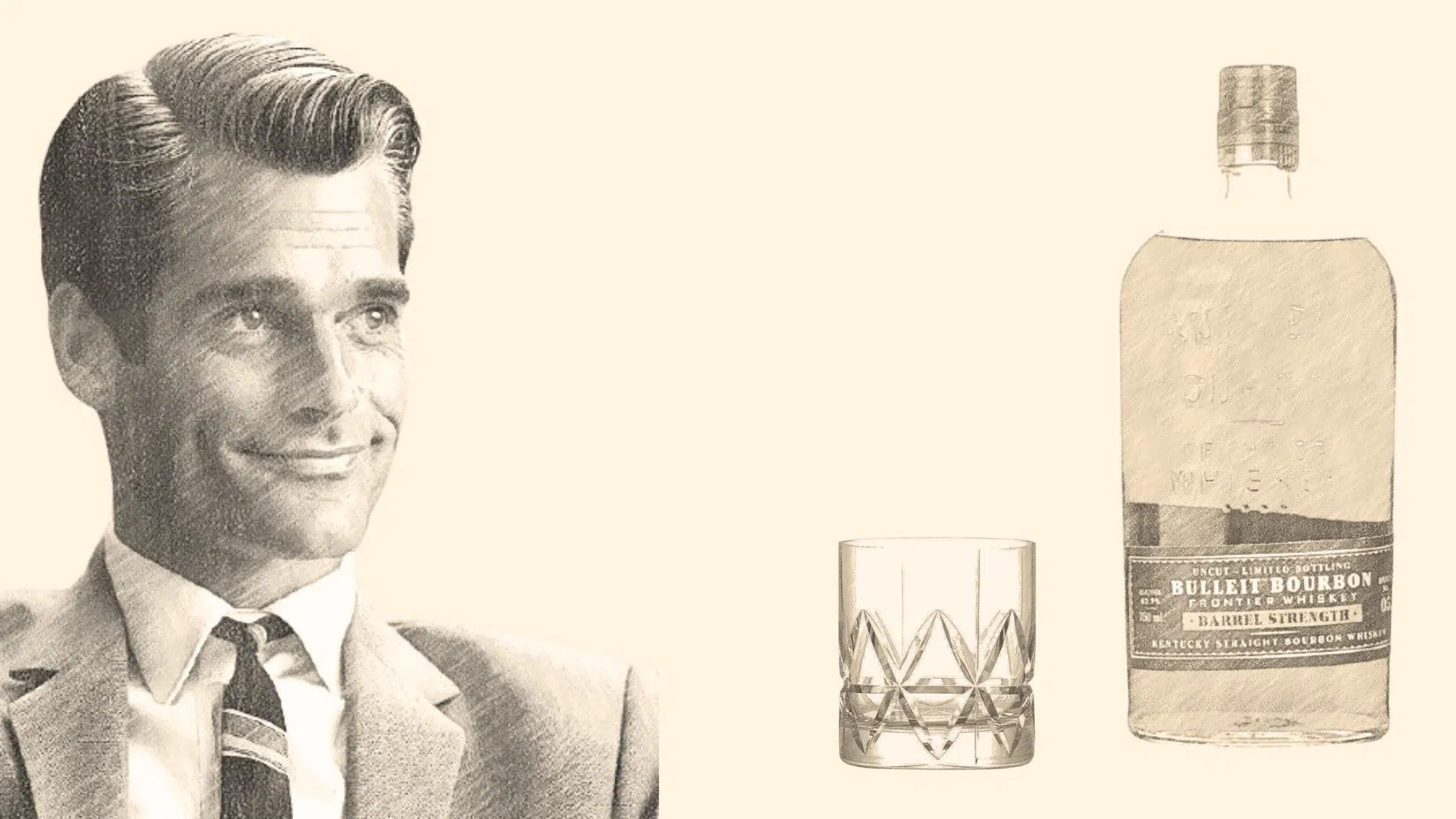 Vintage man with bourbon bottle and glass