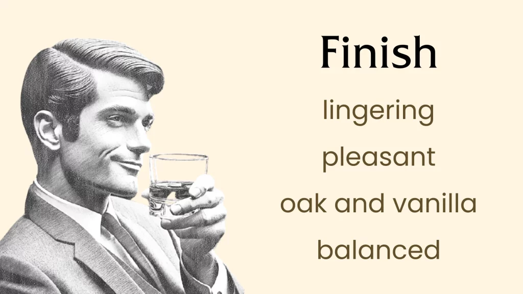 Man holding whiskey with tasting notes description.