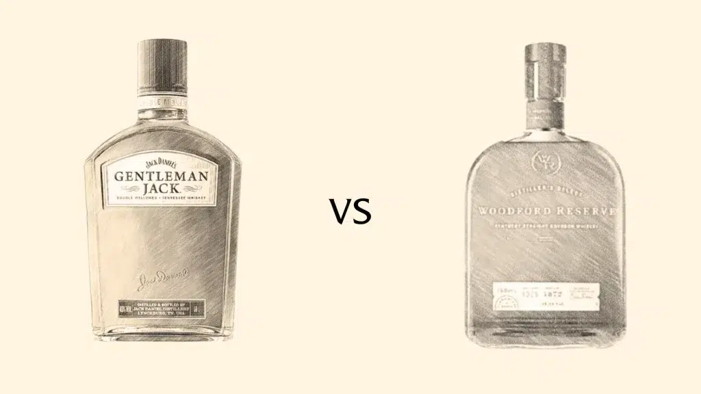 Gentleman Jack vs Woodford Reserve bourbon whiskey bottles