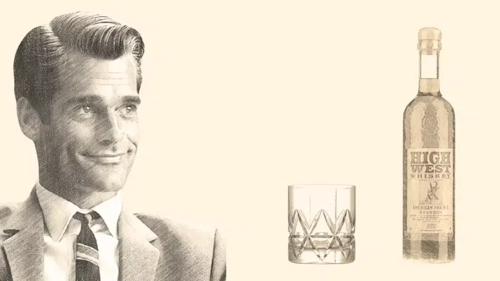 Vintage whiskey advertisement with smiling man.