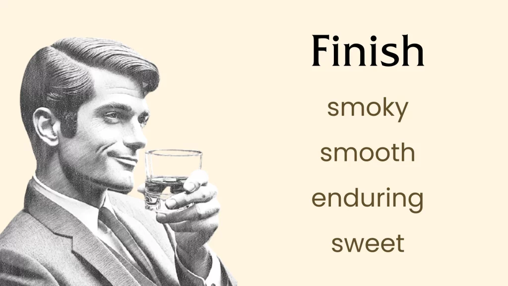 Man enjoying whiskey with descriptive words.