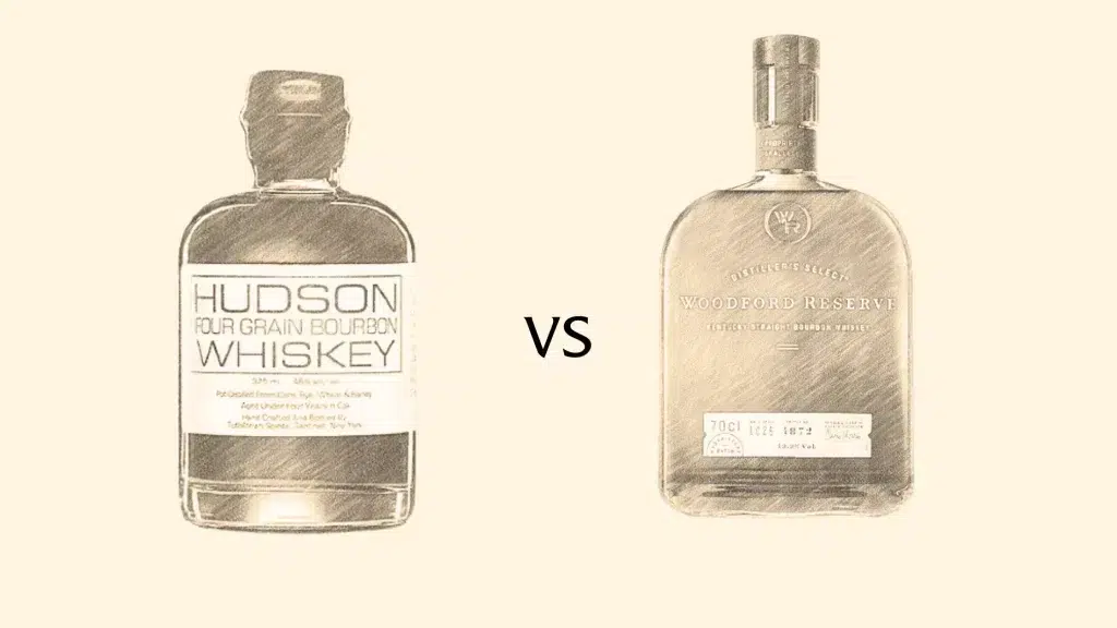 Comparison of Hudson and Woodford Reserve whiskey bottles