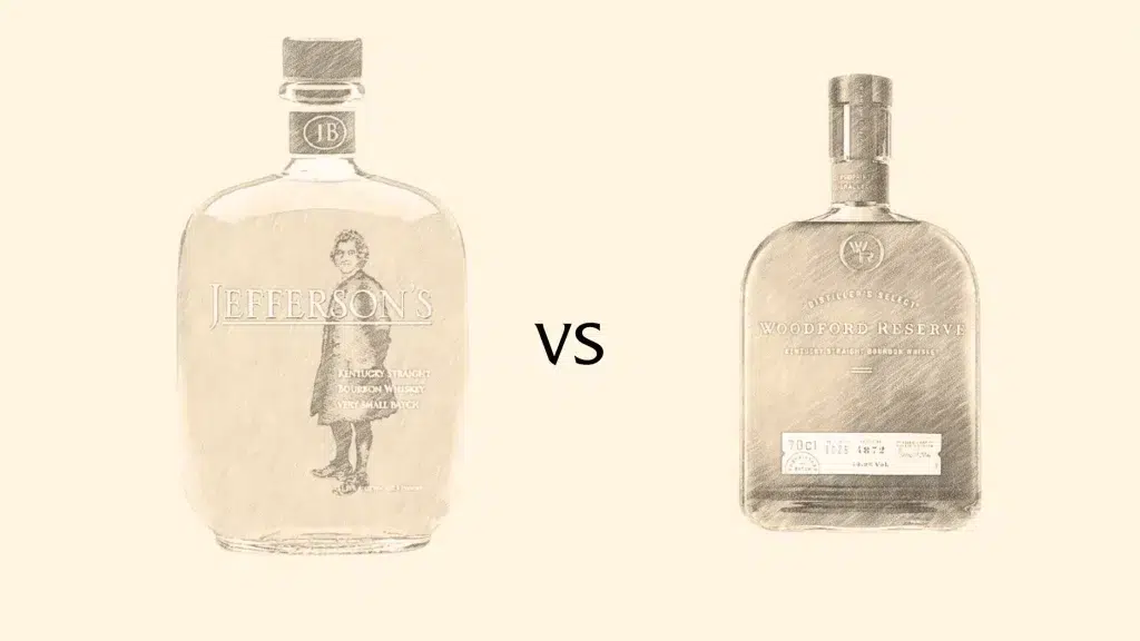 Jefferson's vs Woodford Reserve bourbon bottles comparison.