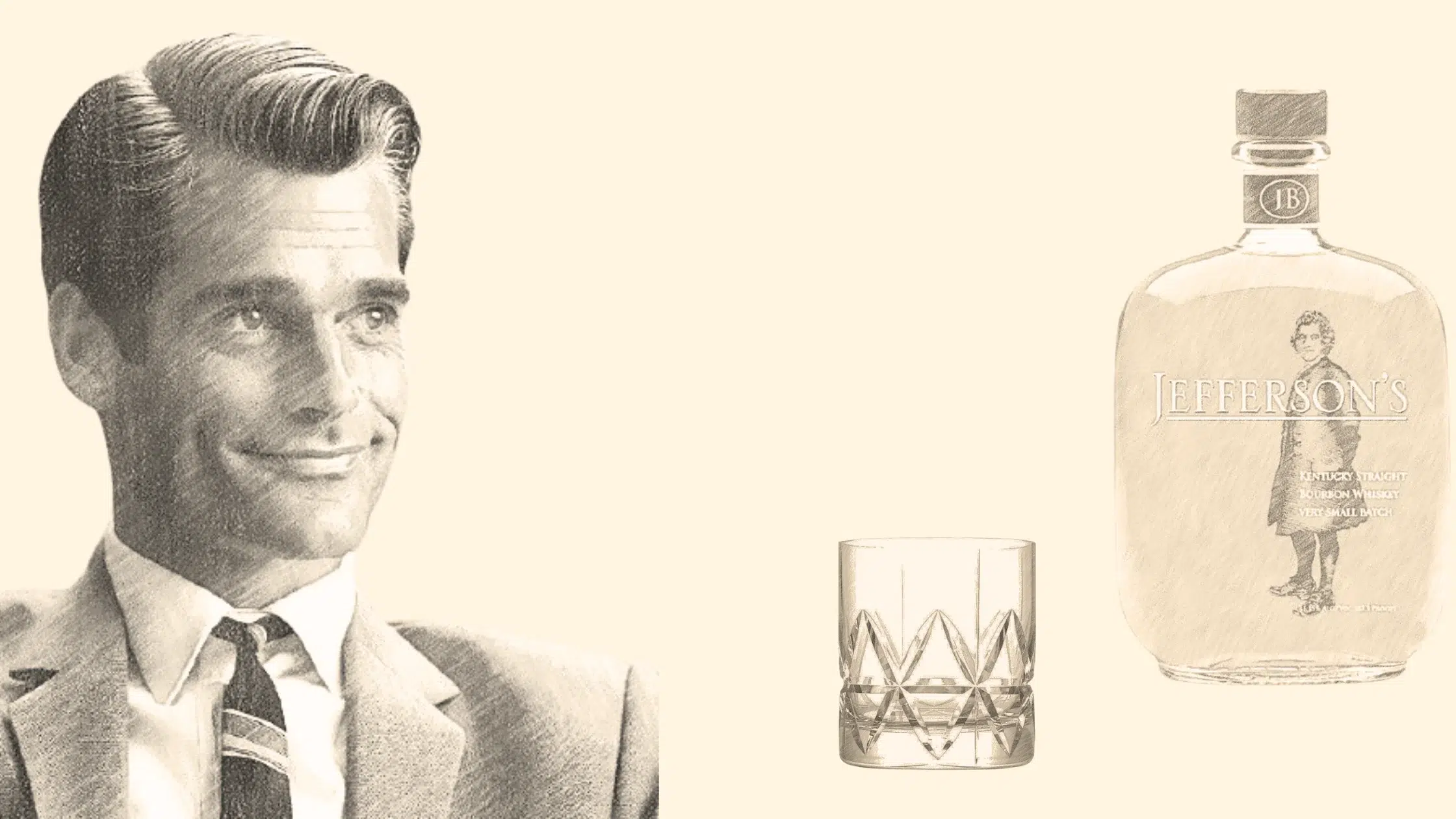 Vintage man, whiskey bottle, and glass.