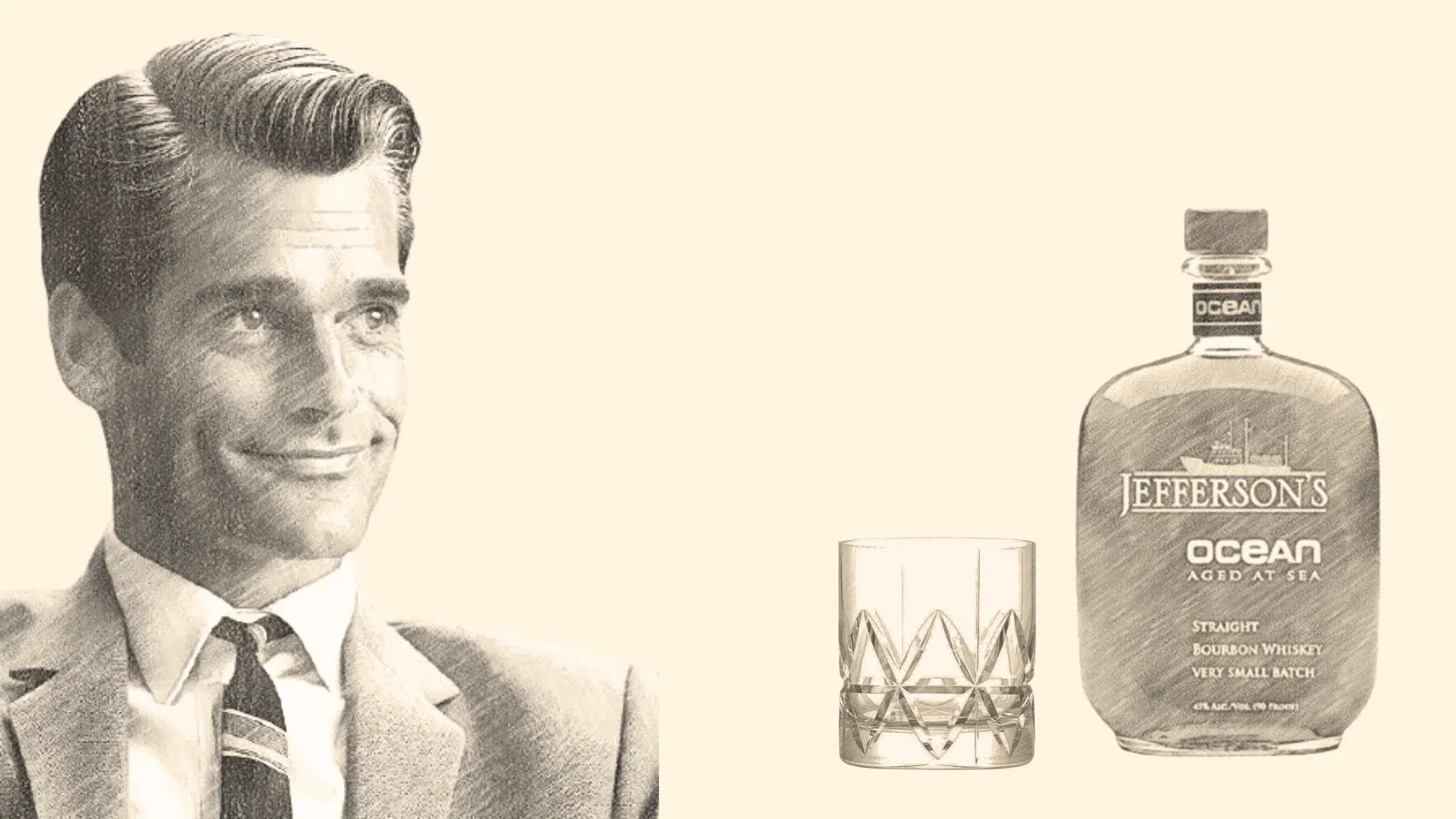 Man in suit, whiskey bottle and glass