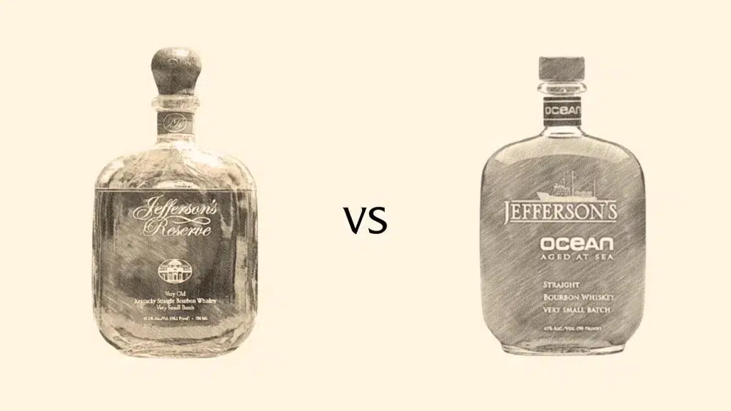 Jefferson's Reserve vs Ocean Bourbon bottles comparison.