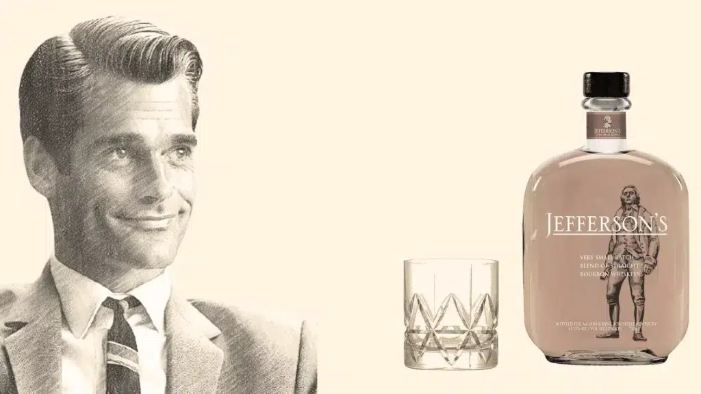 Vintage portrait with Jefferson's bourbon bottle and glass.