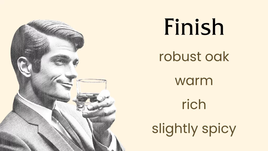 Man enjoying whiskey with descriptive tasting notes.