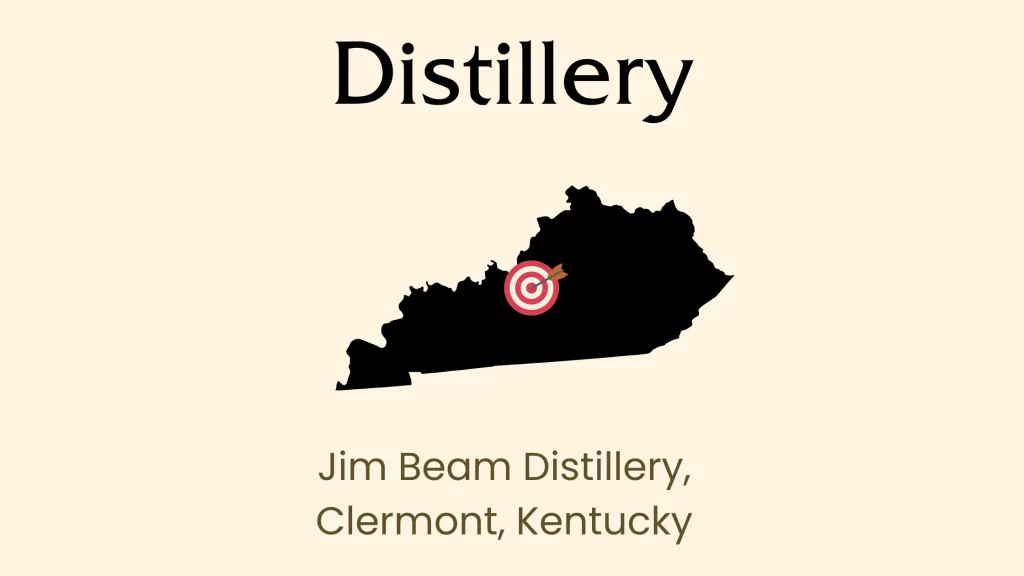 Kentucky map, Jim Beam Distillery location.