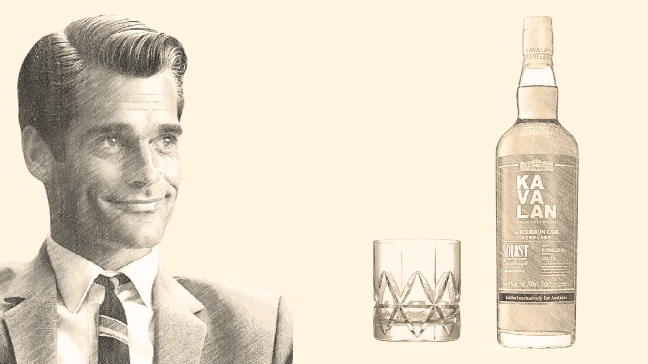 Vintage man with Kavalan whiskey and glass.