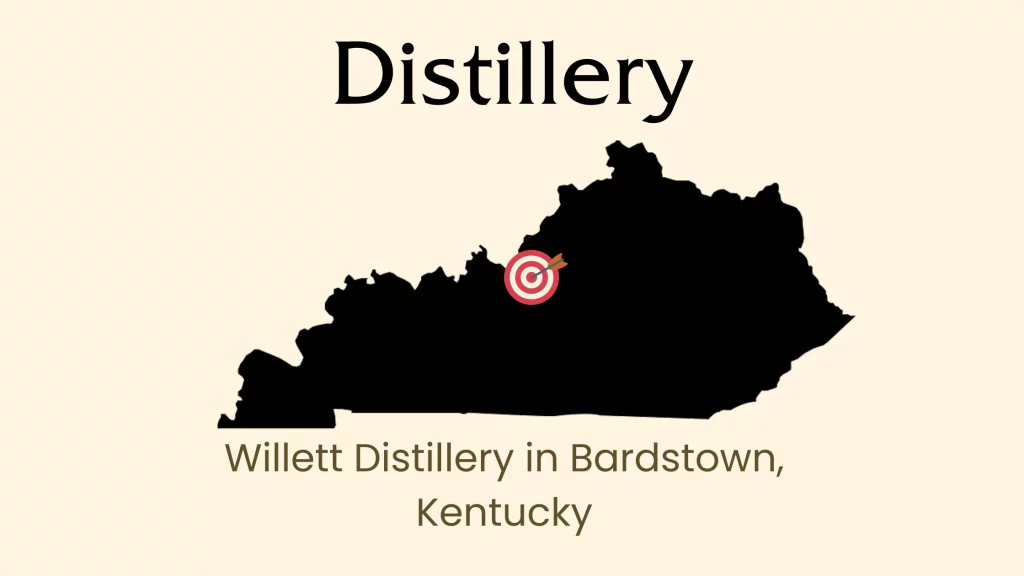 Map of Kentucky, Bardstown distillery location highlighted.