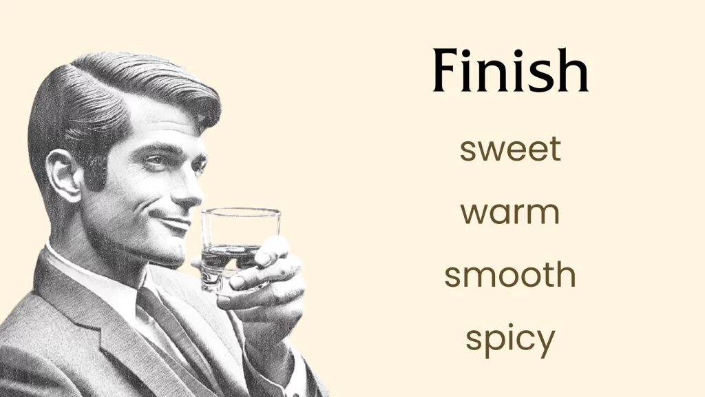 Man enjoying whiskey, flavors: sweet, warm, smooth, spicy.