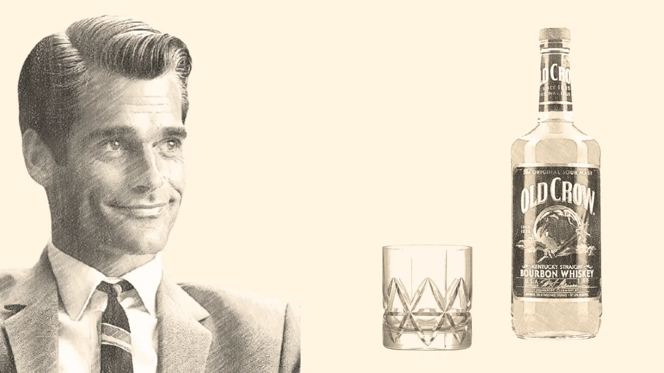 Vintage ad of man with whiskey bottle and glass.