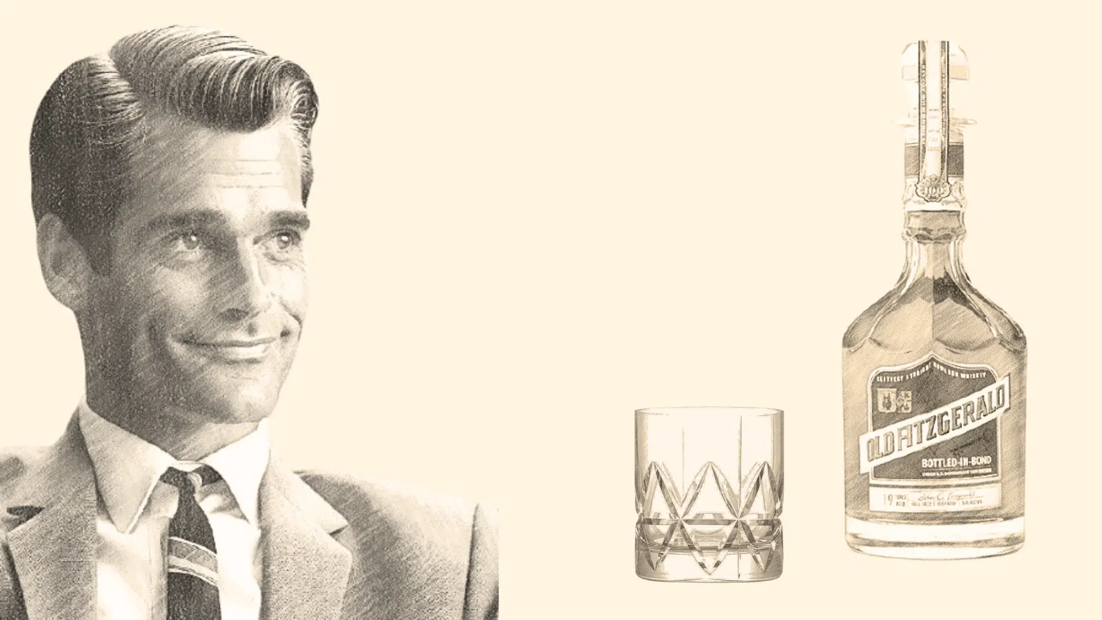 Man smiling with whiskey bottle and glass