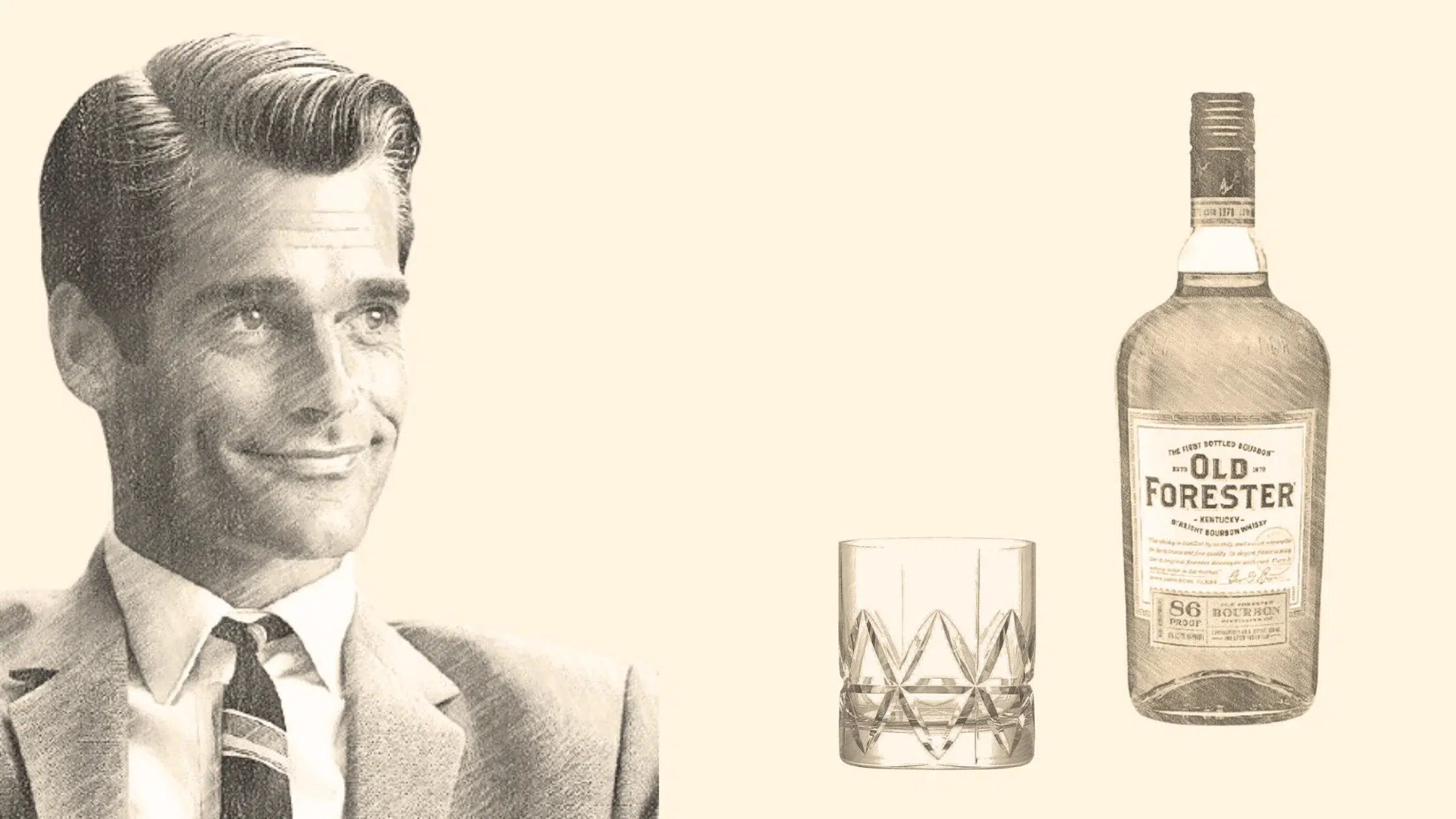 Man smiling near Old Forester bourbon bottle.