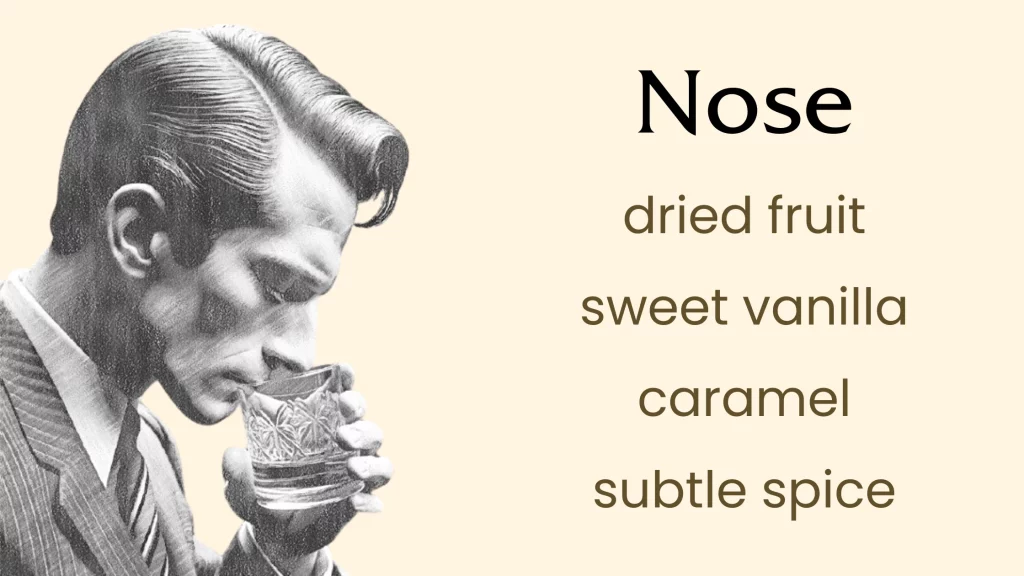 Man smelling drink with notes of dried fruit.