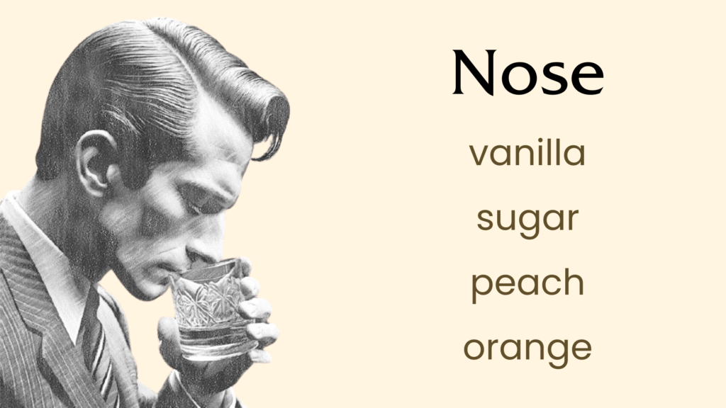 Person smelling drink, notes vanilla, sugar, peach, orange.