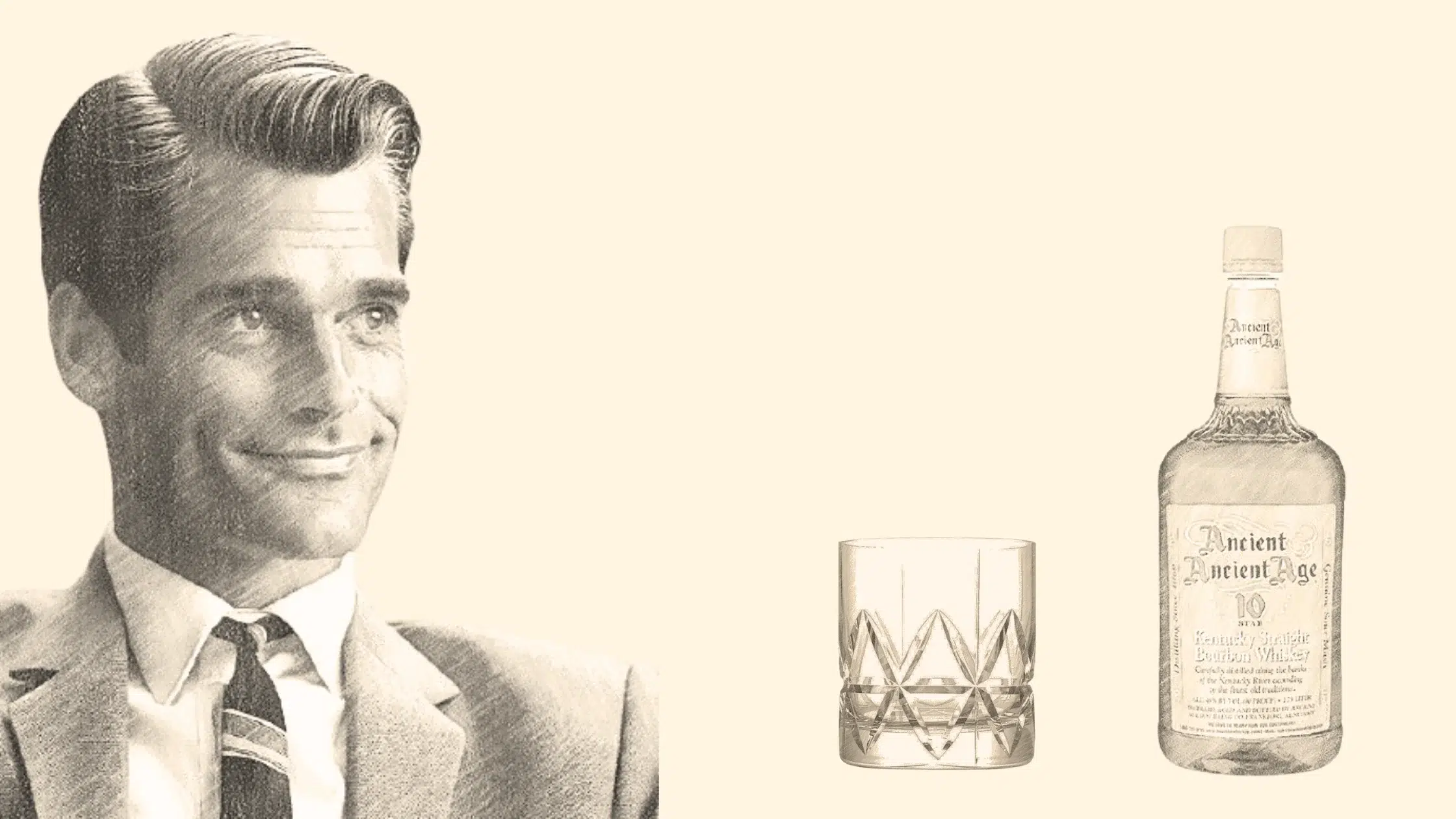 Vintage man with whiskey bottle and glass illustration.