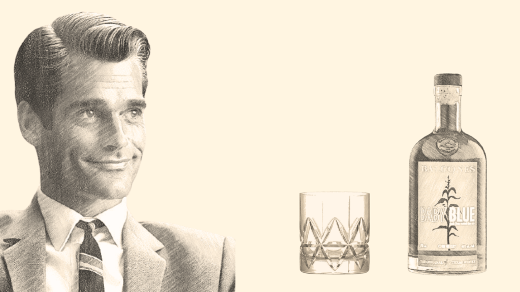 Smiling man with whiskey bottle and glass