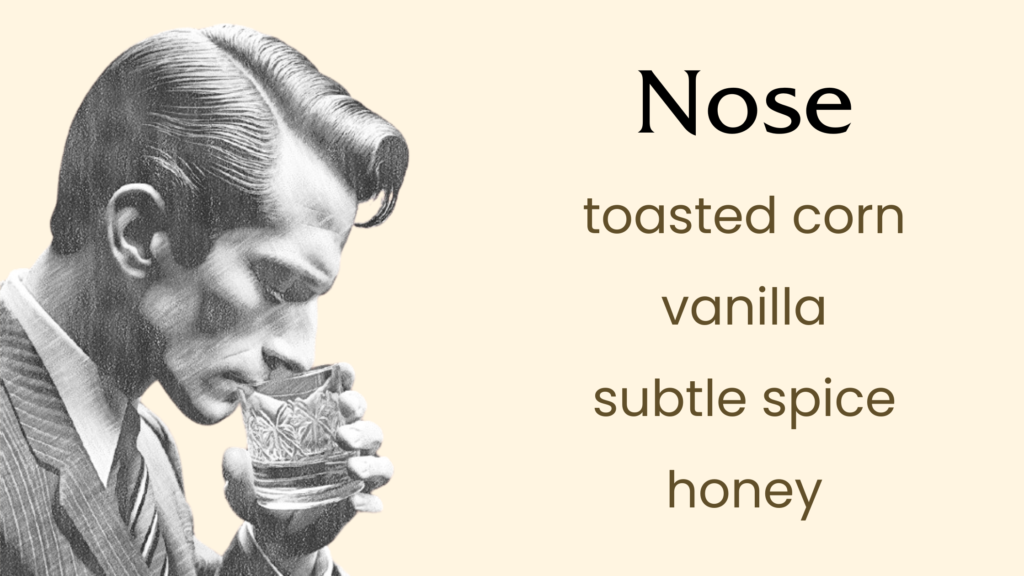 Man smelling whiskey notes: toasted corn, vanilla, spice.