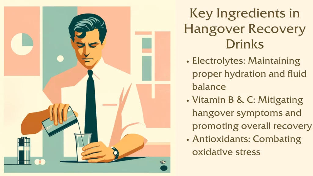 Man pouring drink, highlighting hangover recovery ingredients.