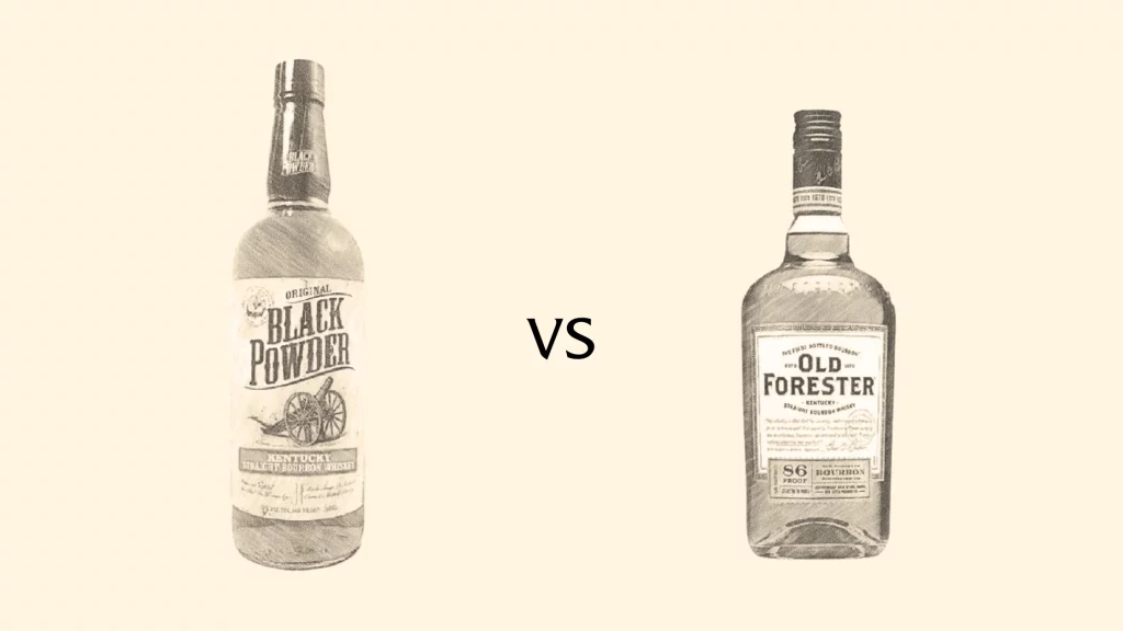 Black Powder vs Old Forester bourbon bottles comparison