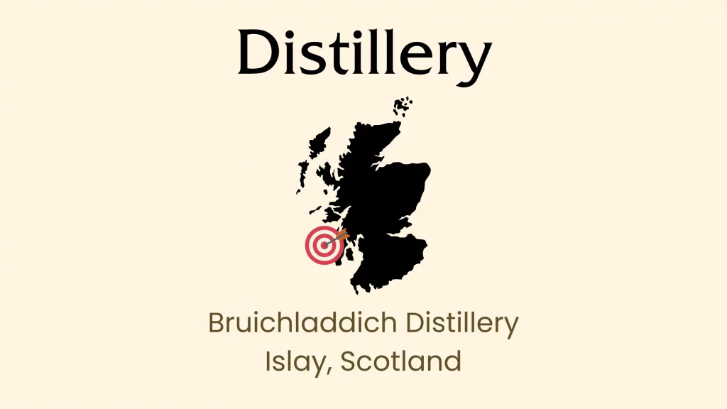 Map showing Bruichladdich Distillery in Islay, Scotland.