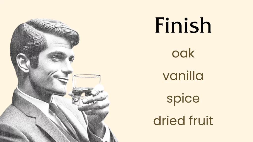 Man enjoying whiskey with flavor notes: oak, vanilla.