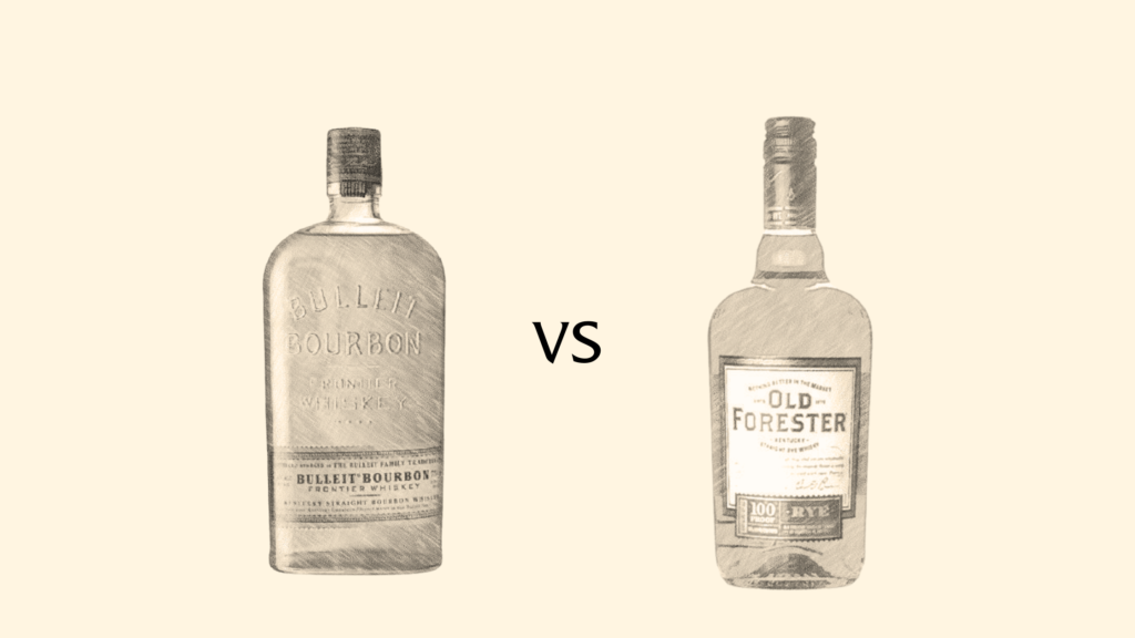 Bulleit Bourbon versus Old Forester Rye whiskey bottles