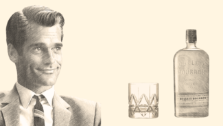 Vintage man with bourbon bottle and glass