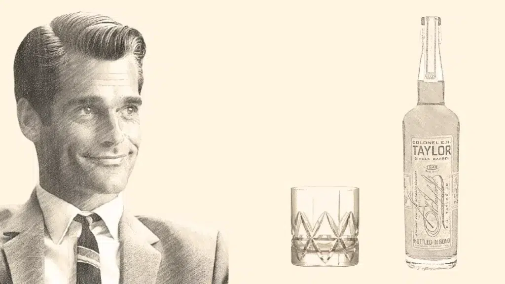 Vintage man with whiskey bottle and glass