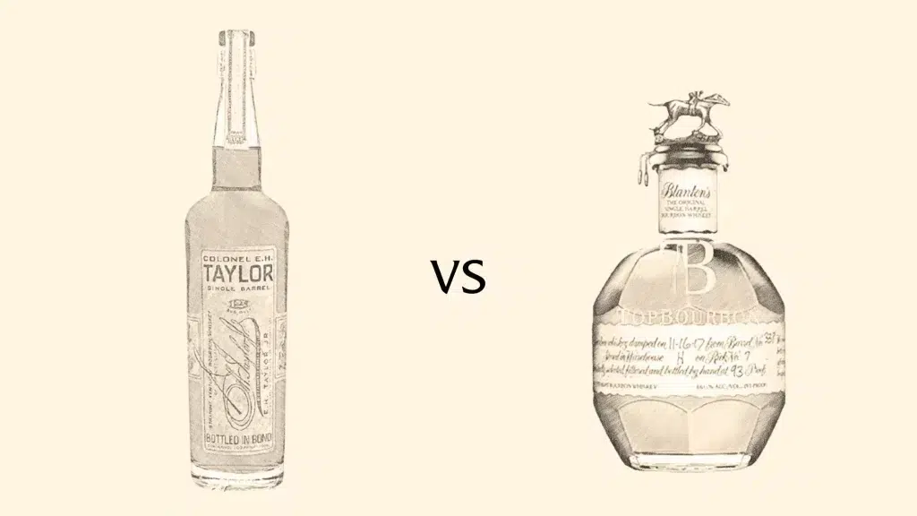 E.H. Taylor vs Blanton's bourbon bottle illustration