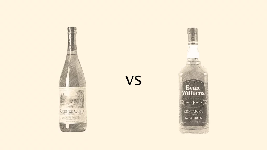 Corner Creek vs Evan Williams bourbon bottles comparison