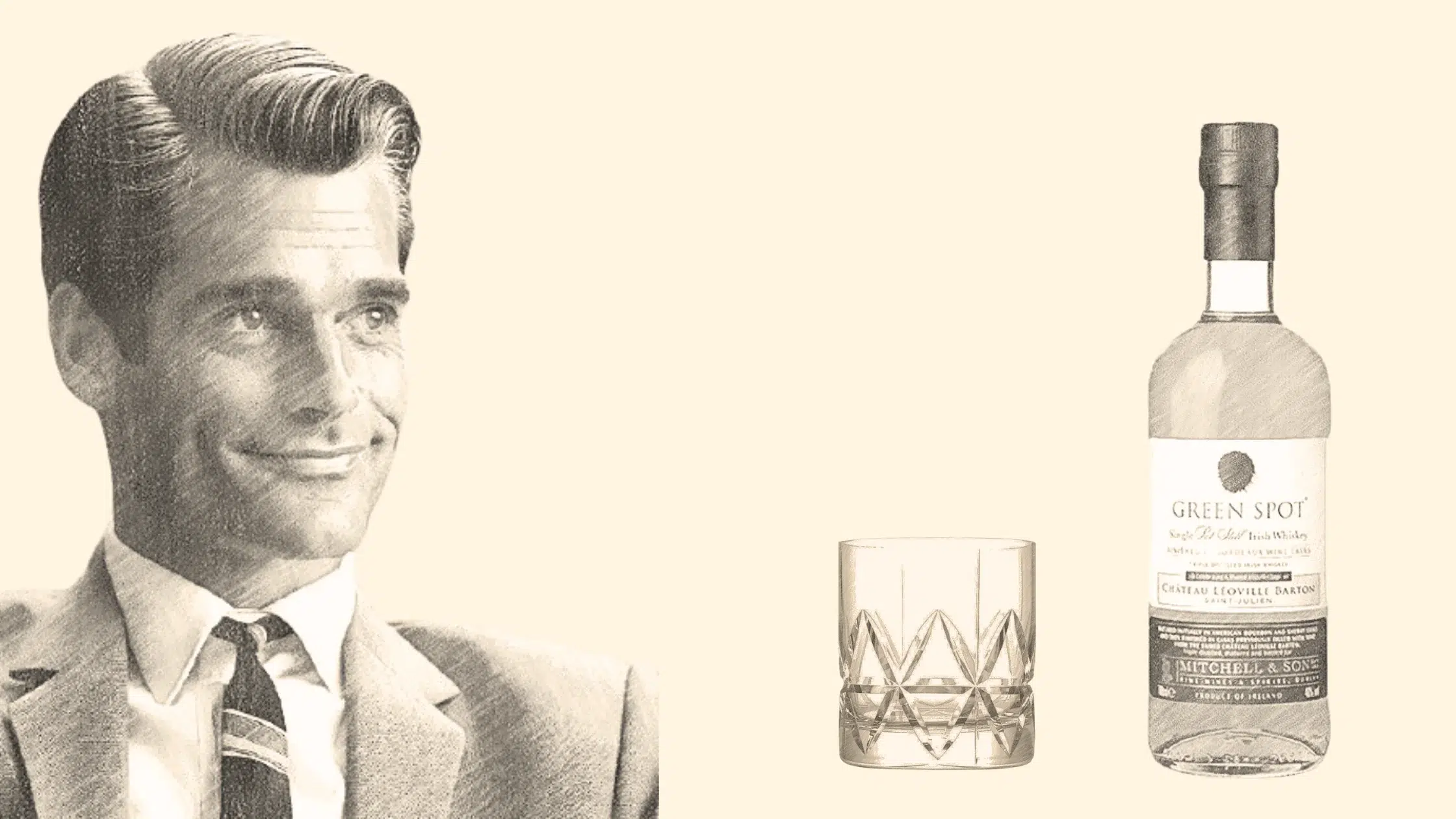 Vintage portrait with whiskey bottle and glass.