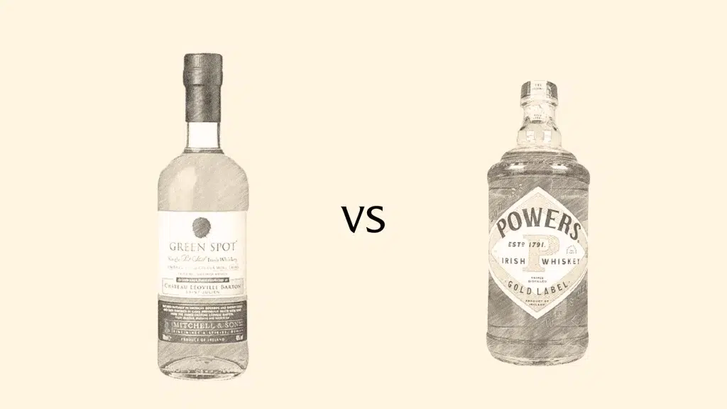 Green Spot vs Powers Whiskey bottles comparison