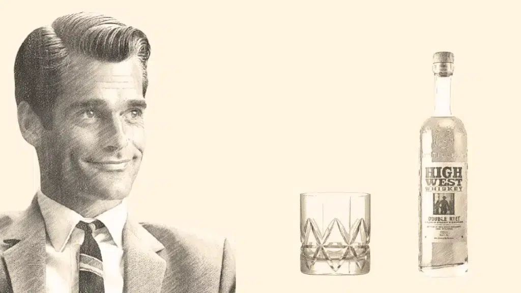 Man smiling, whiskey bottle, glass nearby