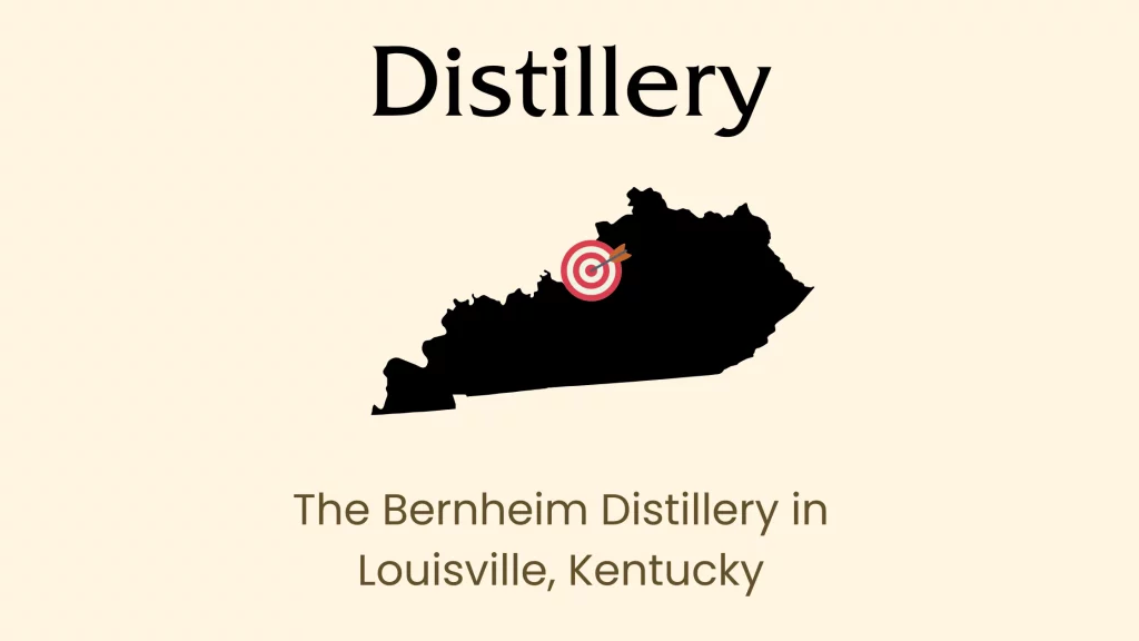 Map with Bernheim Distillery location in Kentucky.