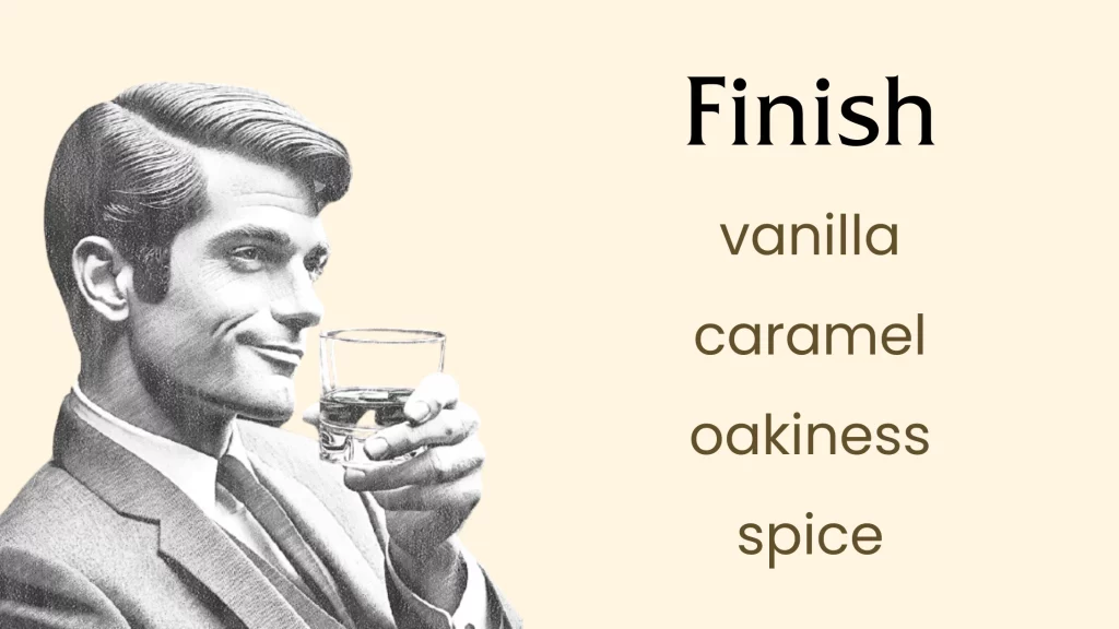 Man holding drink, flavors: vanilla, caramel, oakiness, spice.